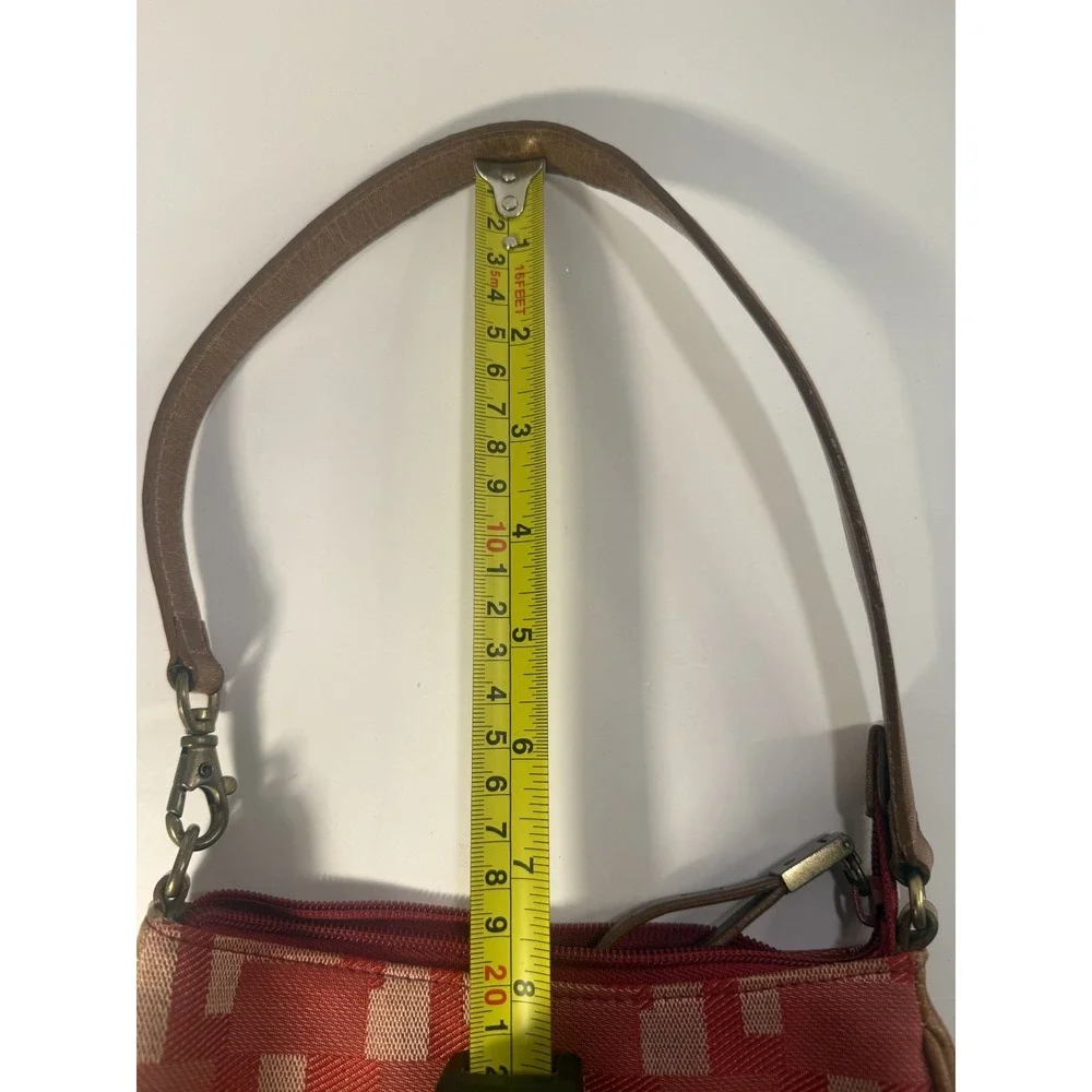 Y2K Vintage Nine West Cloth Handbag Geometric Red Pink Tan Leather Trim Small